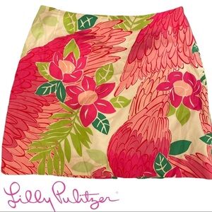LILLY Pulitzer Vintage Mini Skirt Ports of Caw Pink Green Vacation Summer 8P